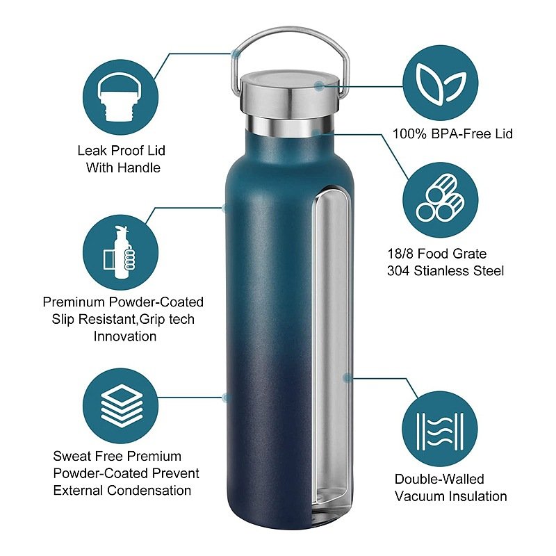 Double Wall Custom Logo Bottle Water 750ml Wide Mouth Vacuum Insulated Drink Sport Stainless Steel Water Bottle