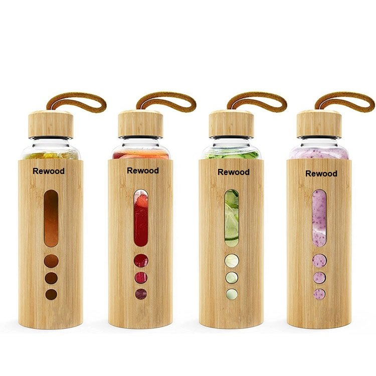 2023 Hot Selling 500ml Adults Hiking Gift Eco-Friendly Transparent Bio Degradable Water Glass Bottle With Bamboo Lid And Cover