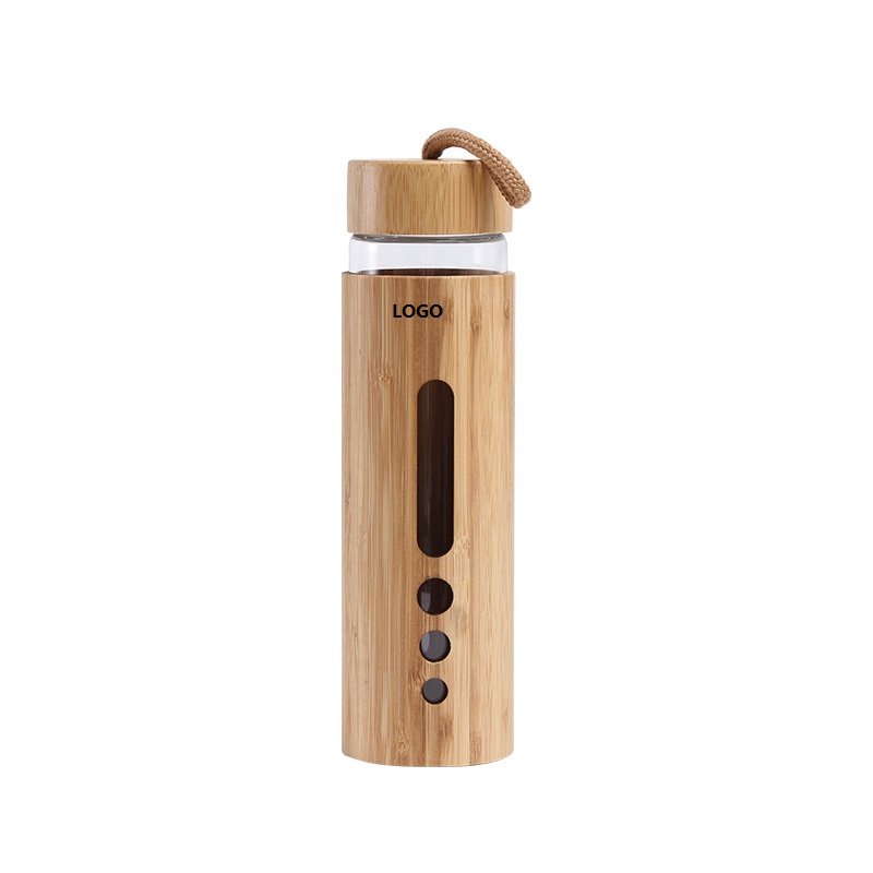 2023 Hot Selling 500ml Adults Hiking Gift Eco-Friendly Transparent Bio Degradable Water Glass Bottle With Bamboo Lid And Cover