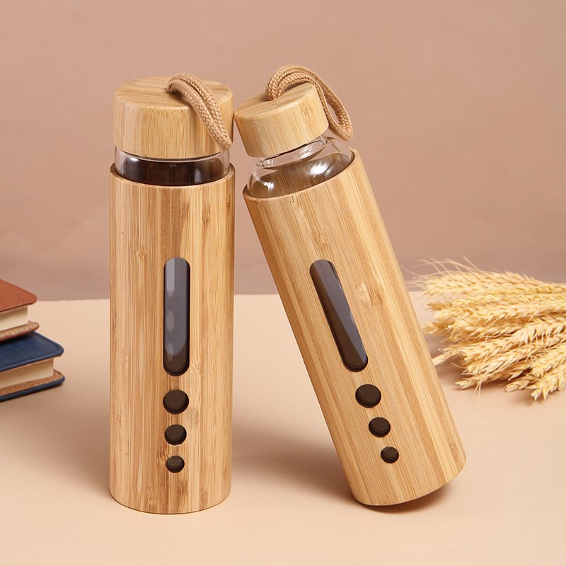 2023 Hot Selling 500ml Adults Hiking Gift Eco-Friendly Transparent Bio Degradable Water Glass Bottle With Bamboo Lid And Cover