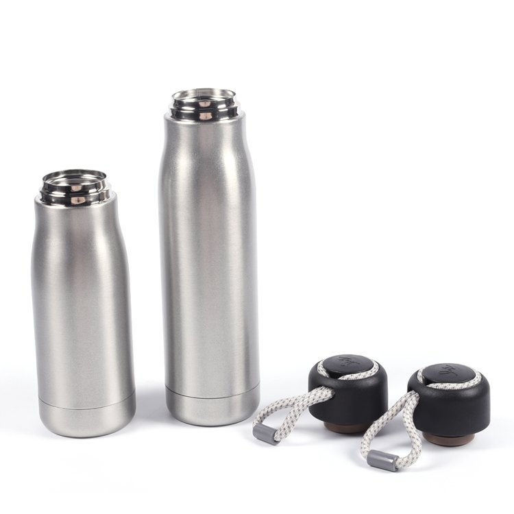 Portable double wall 304 stainless steel 14 oz thermos vacuum flask insulated water bottle with rope