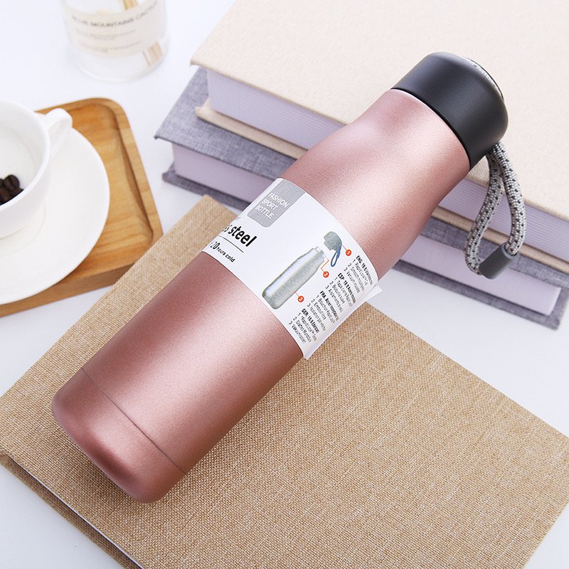Portable double wall 304 stainless steel 14 oz thermos vacuum flask insulated water bottle with rope