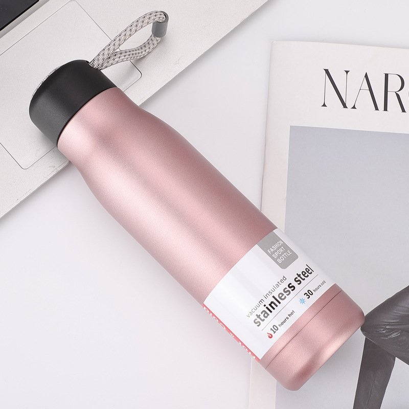 Portable double wall 304 stainless steel 14 oz thermos vacuum flask insulated water bottle with rope