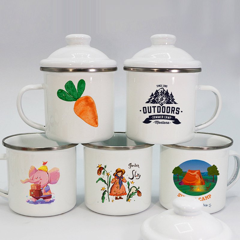supplier blank white Metal Customized logo design reusable freezer unbreakable travel enamel Coffee mug for Sublimation Printing