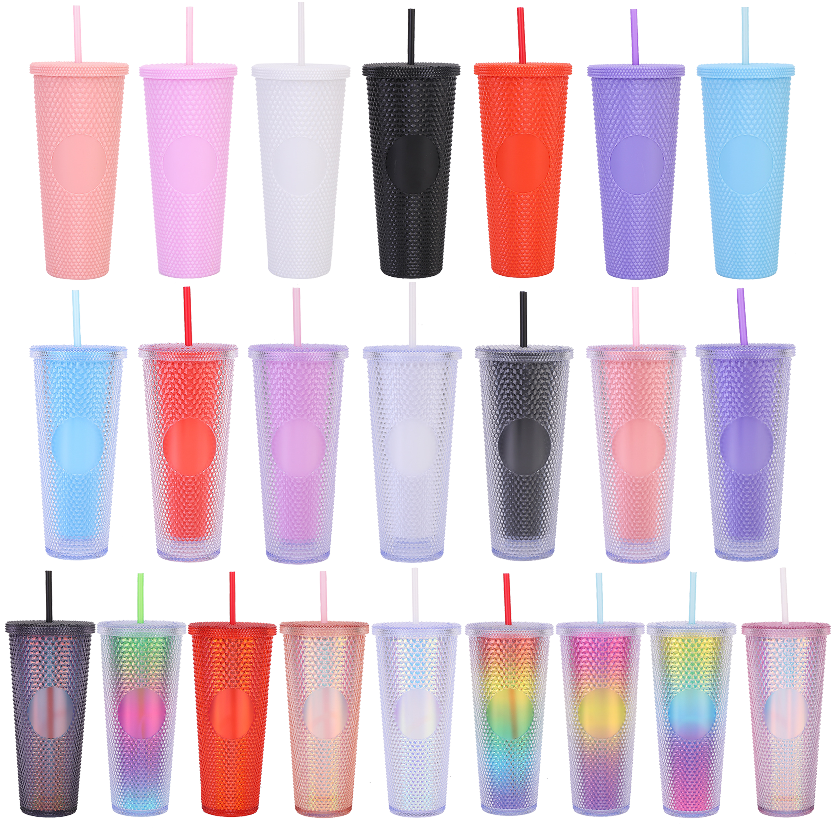 Custom Logo 24oz Reusable Diamond Drinking Cups Multi Color Acrylic Double Wall Mug Plastic Studded Tumblers