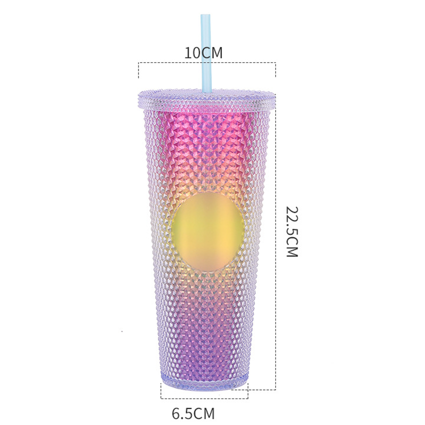 Custom Logo 24oz Reusable Diamond Drinking Cups Multi Color Acrylic Double Wall Mug Plastic Studded Tumblers