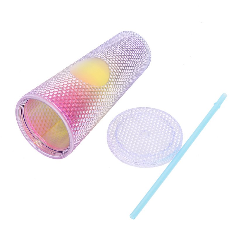 Custom Logo 24oz Reusable Diamond Drinking Cups Multi Color Acrylic Double Wall Mug Plastic Studded Tumblers