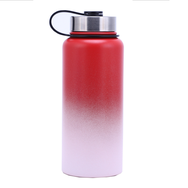 Double wall vacuum insulated thermal flasks 32oz gradient drinking bottle stainless steel with handle