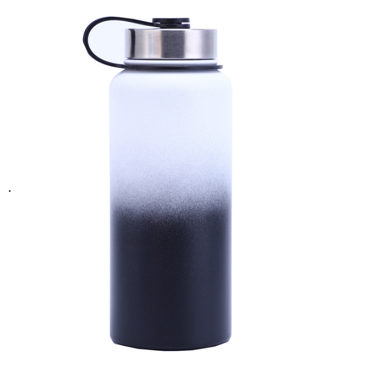 Double wall vacuum insulated thermal flasks 32oz gradient drinking bottle stainless steel with handle