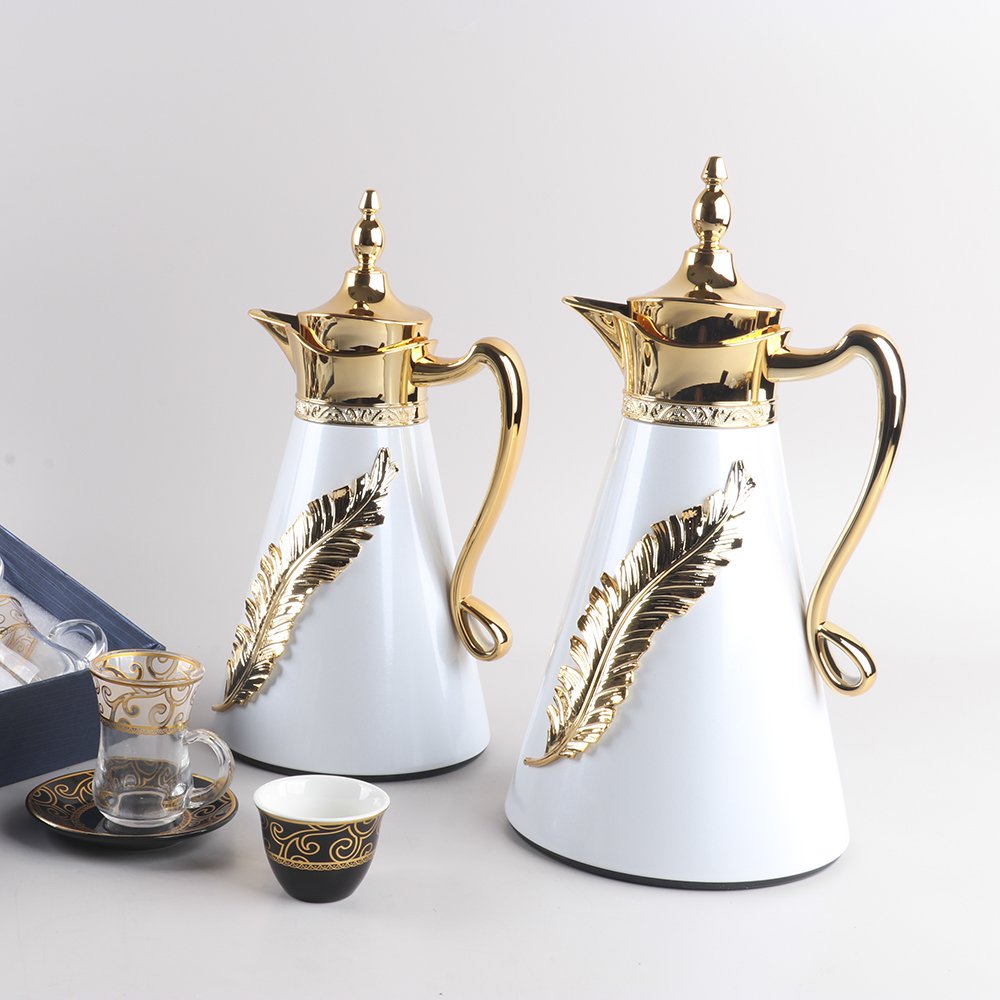 Vacuum Flask Glass Arabic Coffee Pot New Patent Design Hot Selling 1.0L+0.7L White Vacuum Flasks & Thermoses Luxury Coffee Jug