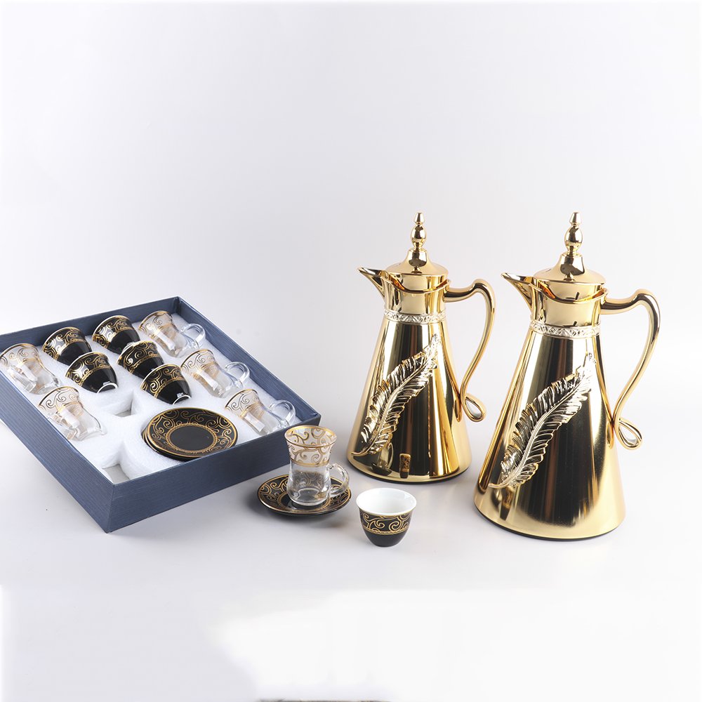 Vacuum Flask Glass Arabic Coffee Pot New Patent Design Hot Selling 1.0L+0.7L White Vacuum Flasks & Thermoses Luxury Coffee Jug