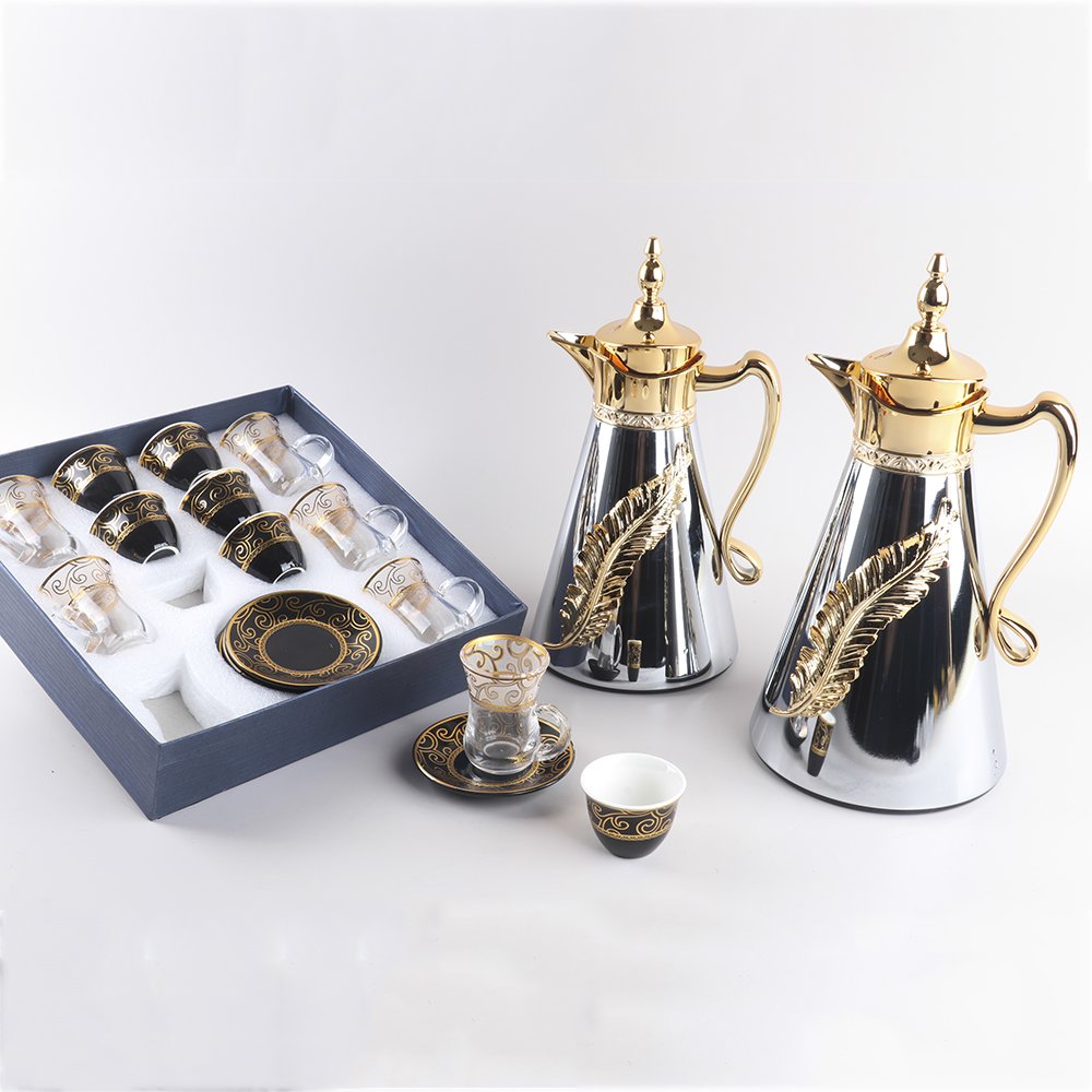 Vacuum Flask Glass Arabic Coffee Pot New Patent Design Hot Selling 1.0L+0.7L White Vacuum Flasks & Thermoses Luxury Coffee Jug