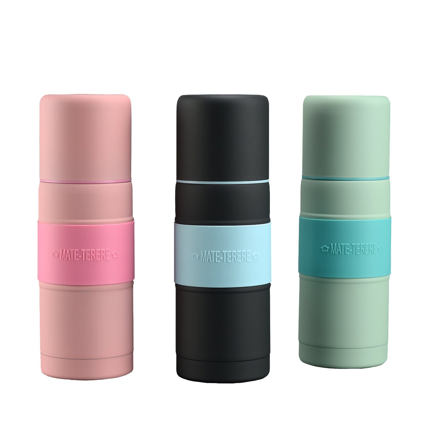 500ml Rubber Painted Insulated Yerba Mate Tea Bottle Straw Cups Double Wall Stainless Steel Wide Mouth Insulated Vacuum Flasks