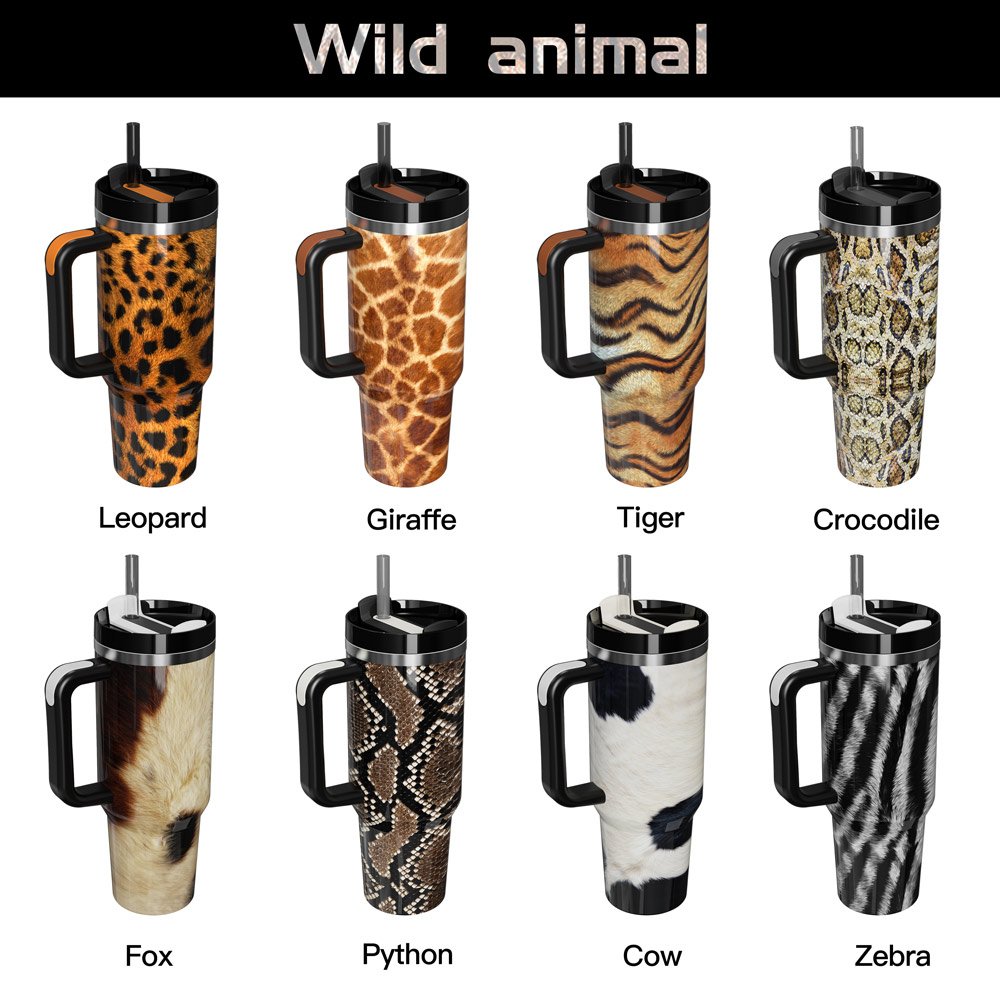 40 oz H2.0 UV Animal Stripes travel tumbler with handle and straw thermal cups 40oz adventure