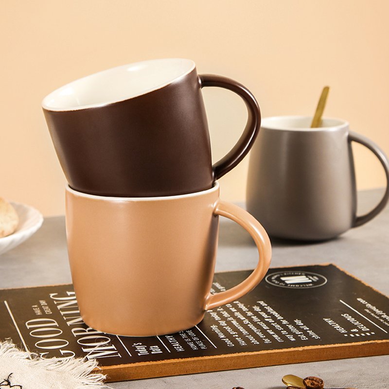 Wholesale Reusable Creative Ceramic Mug with Handle, Custom Logo Sublimation Wide Mouth Big Belly Ceramic Coffee Milk Cup