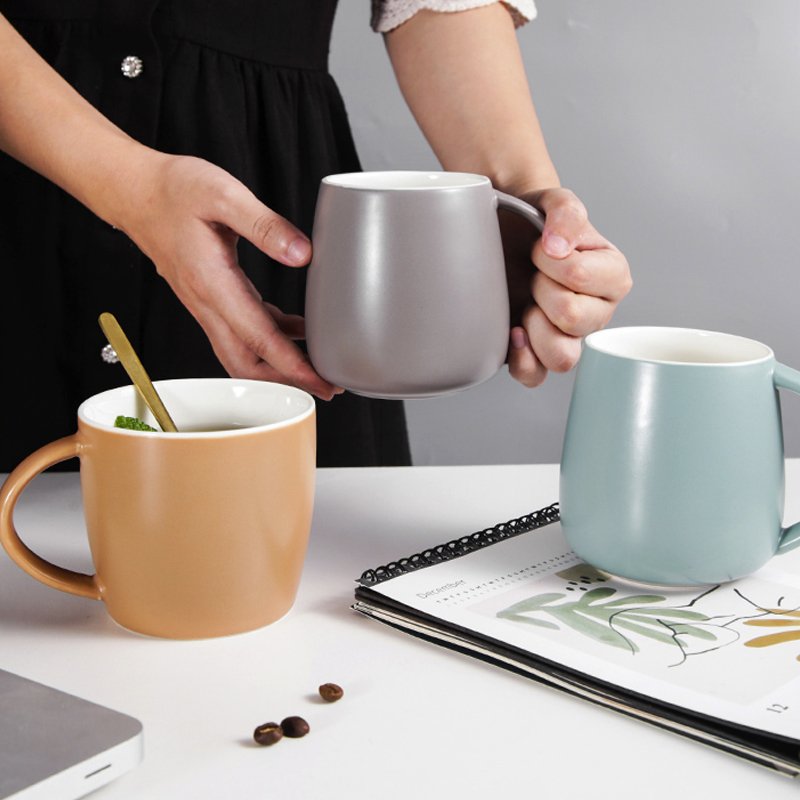 Wholesale Reusable Creative Ceramic Mug with Handle, Custom Logo Sublimation Wide Mouth Big Belly Ceramic Coffee Milk Cup