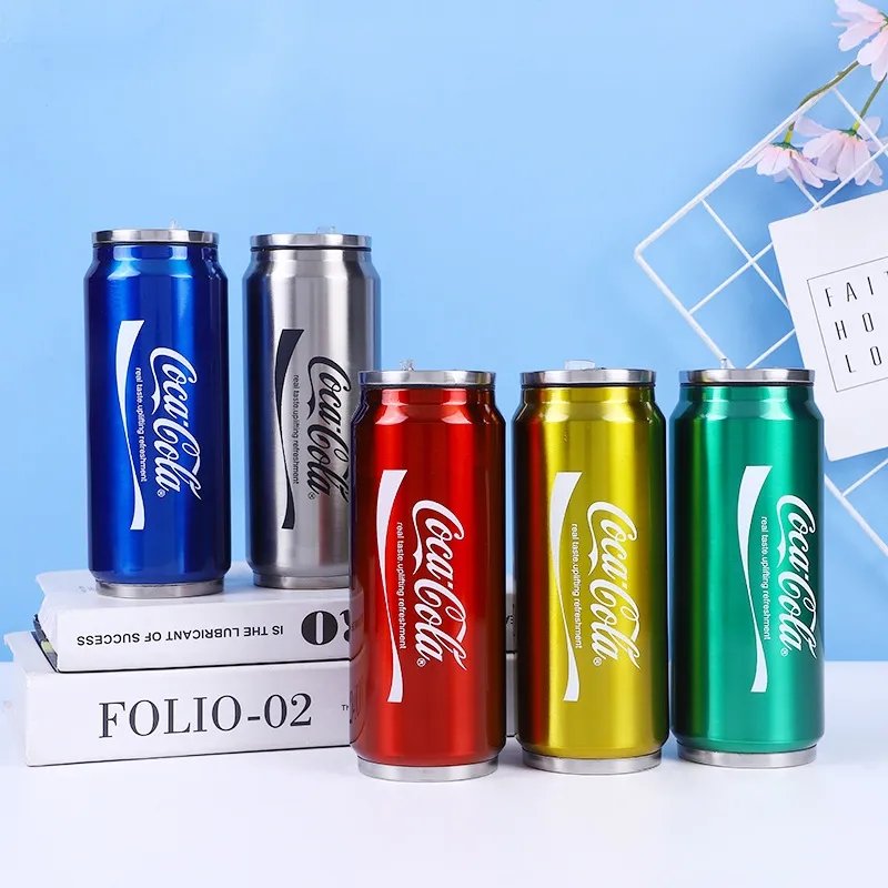 Mascot Stainless Steel Cola Bottle Water Cup Travel Car Vacuum Flasks Drink Mug Double Layer Straw Soda Can s