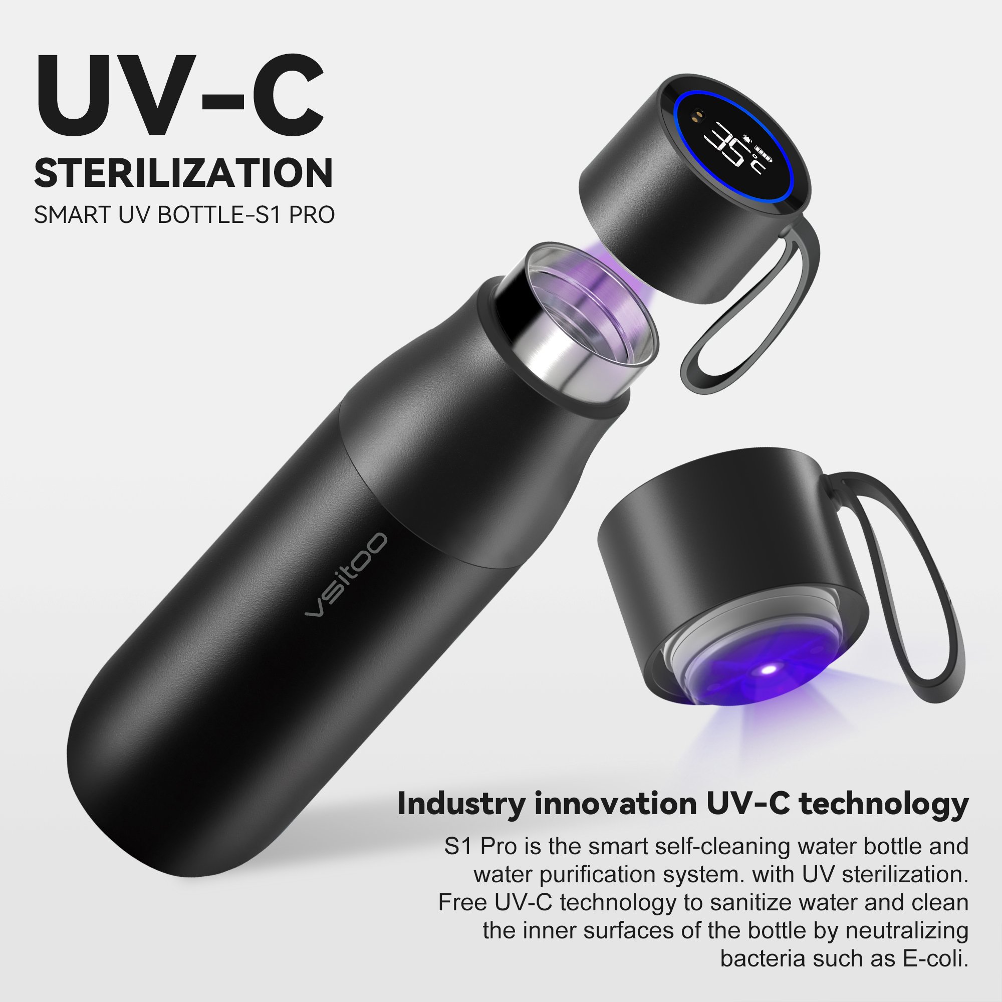 Customized UV Light Self Cleaning Smart LCD Drinkware Thermos Bottle Stainless Steel Vacuum Insulated Water Bottle Tumblers