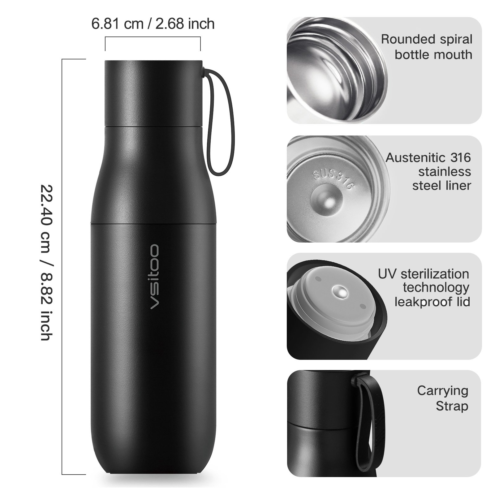 Customized UV Light Self Cleaning Smart LCD Drinkware Thermos Bottle Stainless Steel Vacuum Insulated Water Bottle Tumblers
