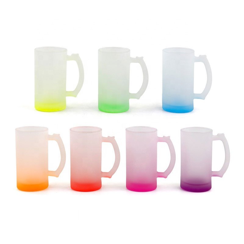 Wholesale Custom 16oz Colorful Frosted Cup Sublimation Glass Beer Mug With Handle