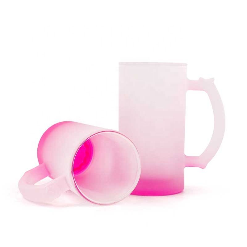Wholesale Custom 16oz Colorful Frosted Cup Sublimation Glass Beer Mug With Handle
