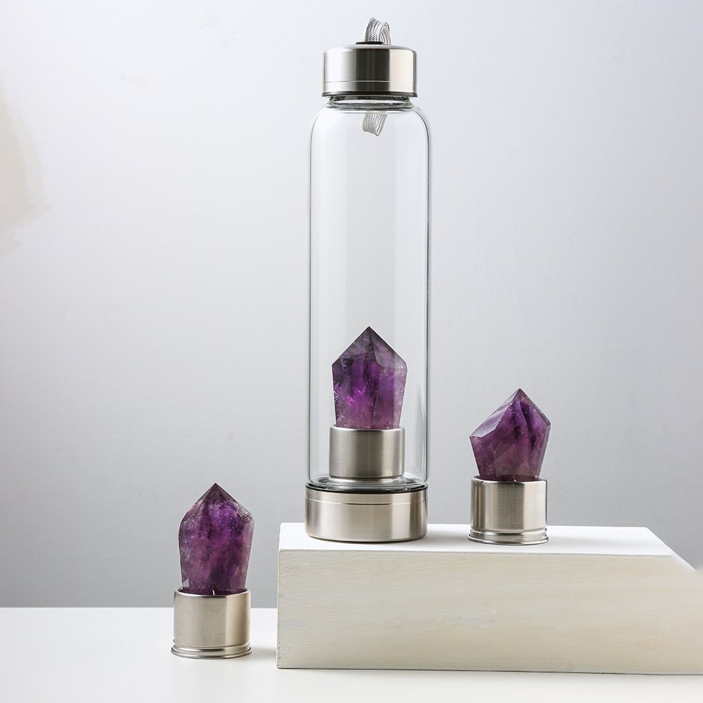 wholesale550ML New product Natural Crystal Stone Water Bottle Ametrhyst Towar Glass Cup Healing Obelisk Wand Elixir Quartz