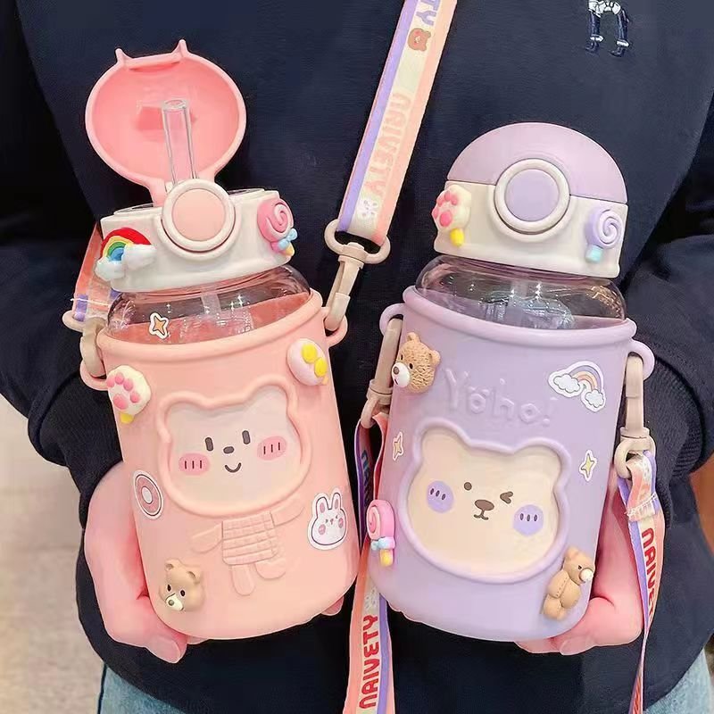 Portable Eco Friendly 620ml BPA FREE Clear Transparent Drinking Plastic Sports Water Bottle With Straw For Girls Kids Student