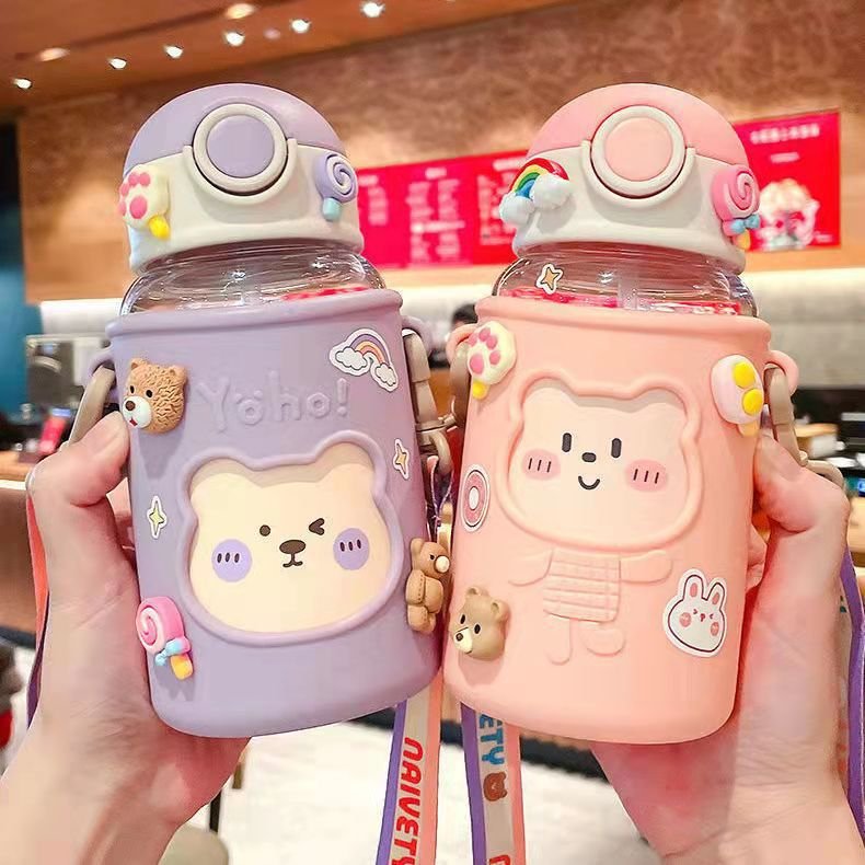 Portable Eco Friendly 620ml BPA FREE Clear Transparent Drinking Plastic Sports Water Bottle With Straw For Girls Kids Student