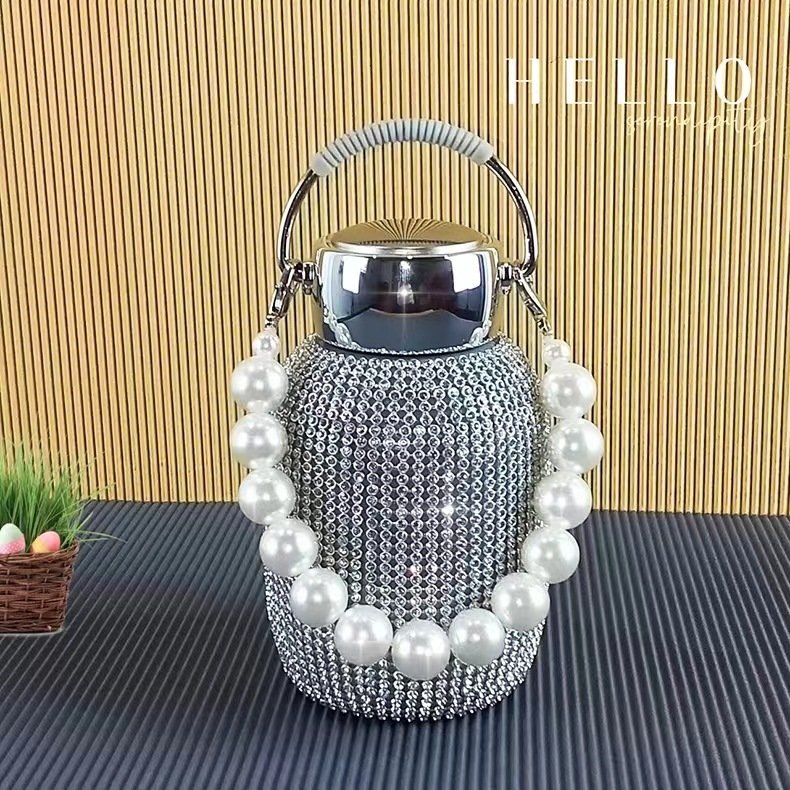 Luxury Drink stainless steel Vacuum Flask insulated diamond bling sparkling rhinestone tumbler thermos cup water bottle