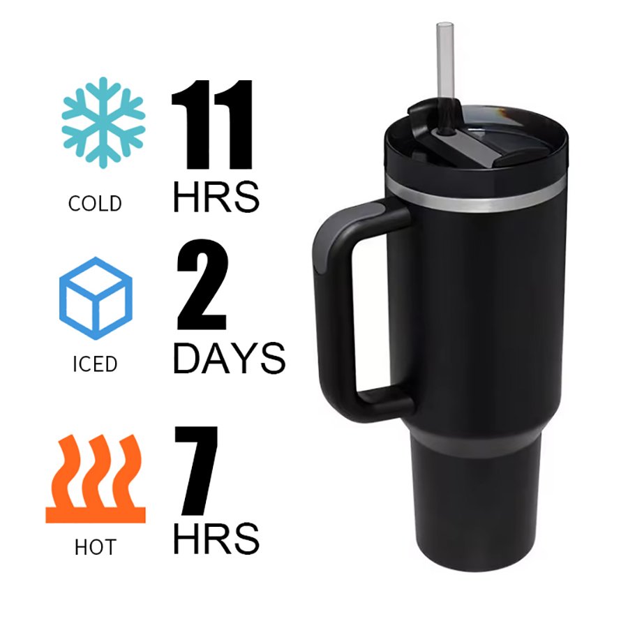 40oz Water Bottle Cups Thermal Stainless Steel Car Tumbler with Straws Vacuum Flask Insulated Portable Cup