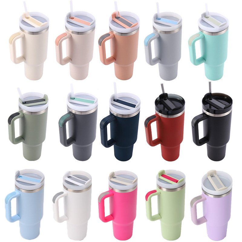 40oz Water Bottle Cups Thermal Stainless Steel Car Tumbler with Straws Vacuum Flask Insulated Portable Cup