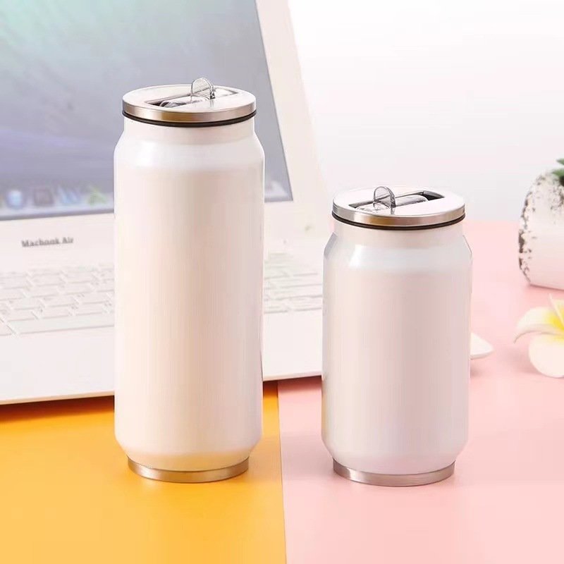 304 Stainless Steel Large Vacuum Flask Thermos Pop Can Printed Logo Mug with Straw for Car Use & Party Serving Cup