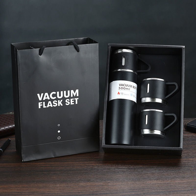 Christmas Gift 3pcs Outdoor Travel Coffee Tea Thermos Vacuum Flask Stainless Steel Water Bottle Gift Set With 2 Cup