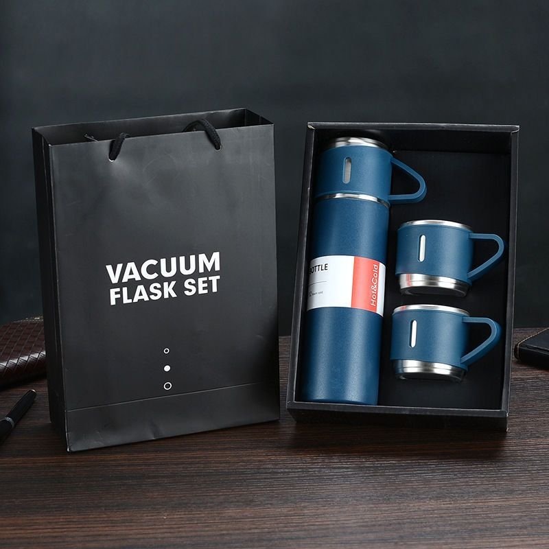 Christmas Gift 3pcs Outdoor Travel Coffee Tea Thermos Vacuum Flask Stainless Steel Water Bottle Gift Set With 2 Cup