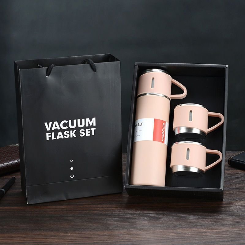 Christmas Gift 3pcs Outdoor Travel Coffee Tea Thermos Vacuum Flask Stainless Steel Water Bottle Gift Set With 2 Cup