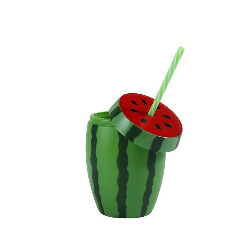 ins wind Red watermelon cup straw Creative fruit cute plastic cup milk tea student cup water bottle