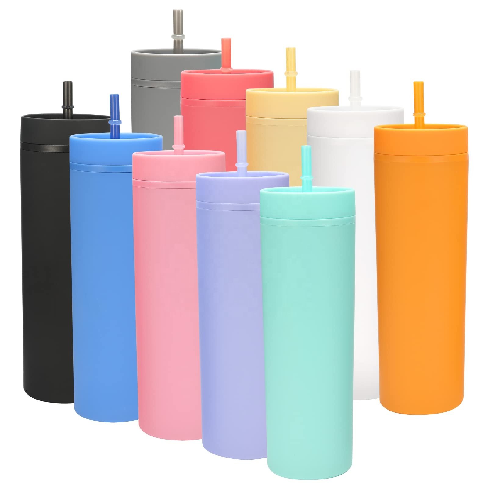 16oz Insulated Tumbler Cup with Flip Lid and Straw Lid Reusable Water Bottle Iced Coffee Travel Mug Plastic Bottle