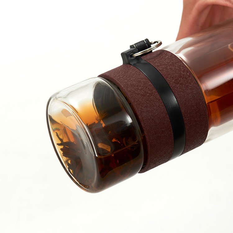 Drinking Mug Tea Bottle Filter Transparent Double Wall Glass with Stainless Steel Water Bottles with Tea Infuser Accessories
