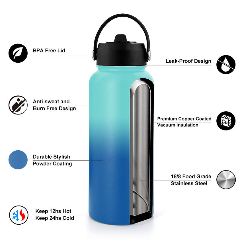 Customizable 960Ml Sport Insulated Wide Mouth Stainless Steel Water Bottle Sports Thermos Portable Outdoor Vacuum Flask