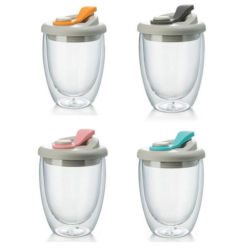 250ML 350ML 450ML Double Wall High Borosilicate Glass Coffee Cup Sealed Silicone Lid Travel Coffee Glass Mug