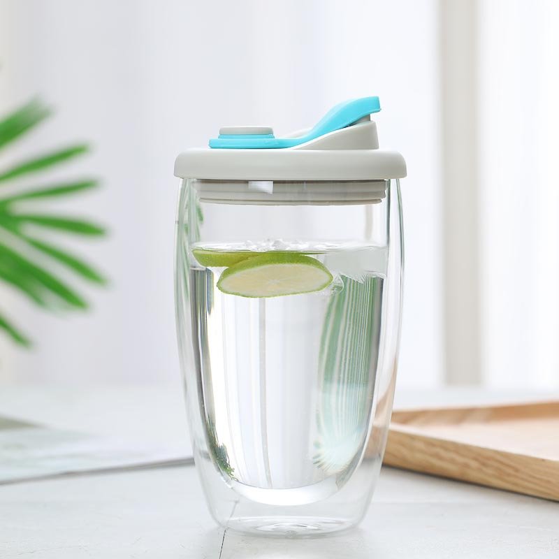 250ML 350ML 450ML Double Wall High Borosilicate Glass Coffee Cup Sealed Silicone Lid Travel Coffee Glass Mug