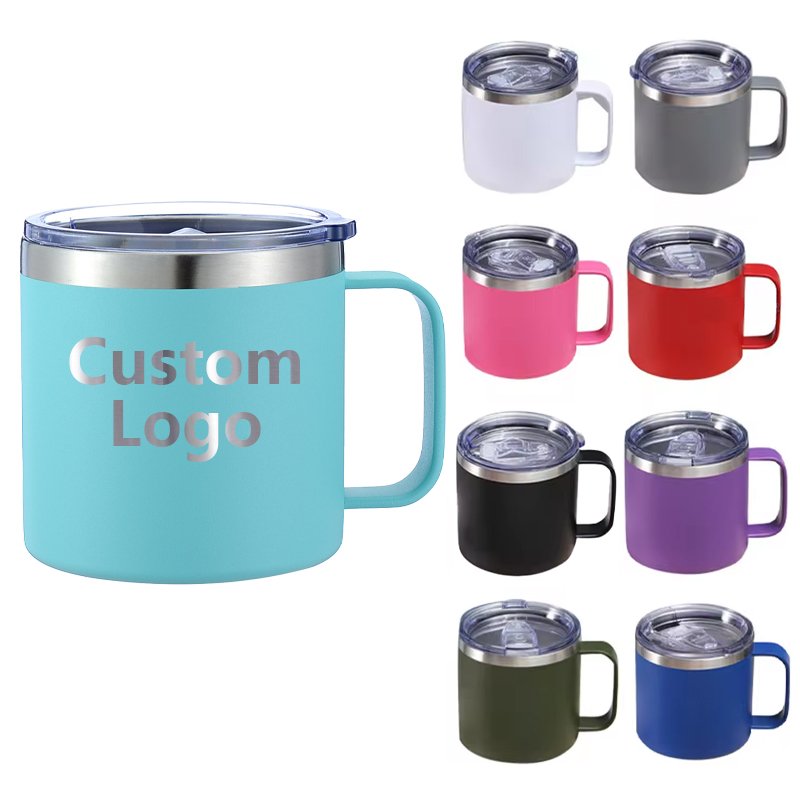 High Quality Travel Double Wall Insulated 304 Stainless Steel Tumbler Mug Office 12oz/14oz Coffee Mugs with Handle and Lids