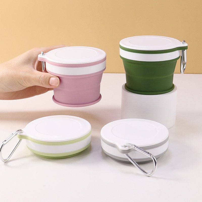 Custom Eco-friendly 200ml 170 ml Pocket Reusable Silicone Cup Travel Use Collapsible Silicon Folding Coffee Travel Mug Cup To Go