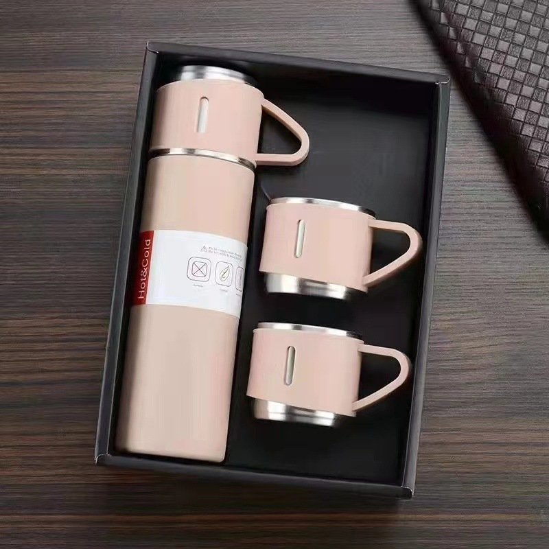 Stainless steel promotional drinkware travel water bottles thermal mug gift sets items forwomen men vacuum flask with 2 cups