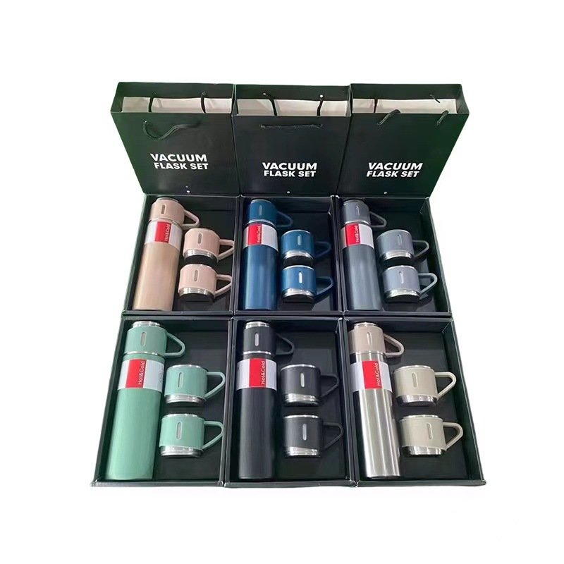 Stainless steel promotional drinkware travel water bottles thermal mug gift sets items forwomen men vacuum flask with 2 cups