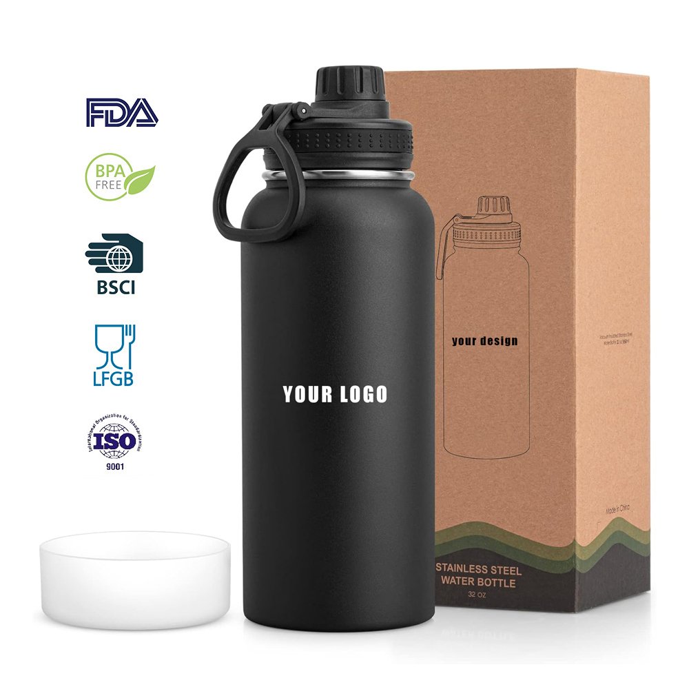 Custom LOGO Color 24oz 32oz Insulated Vacuum Wide Mouth Stainless Steel Sport Water Bottle Thermal Drink Flasks Tumbler