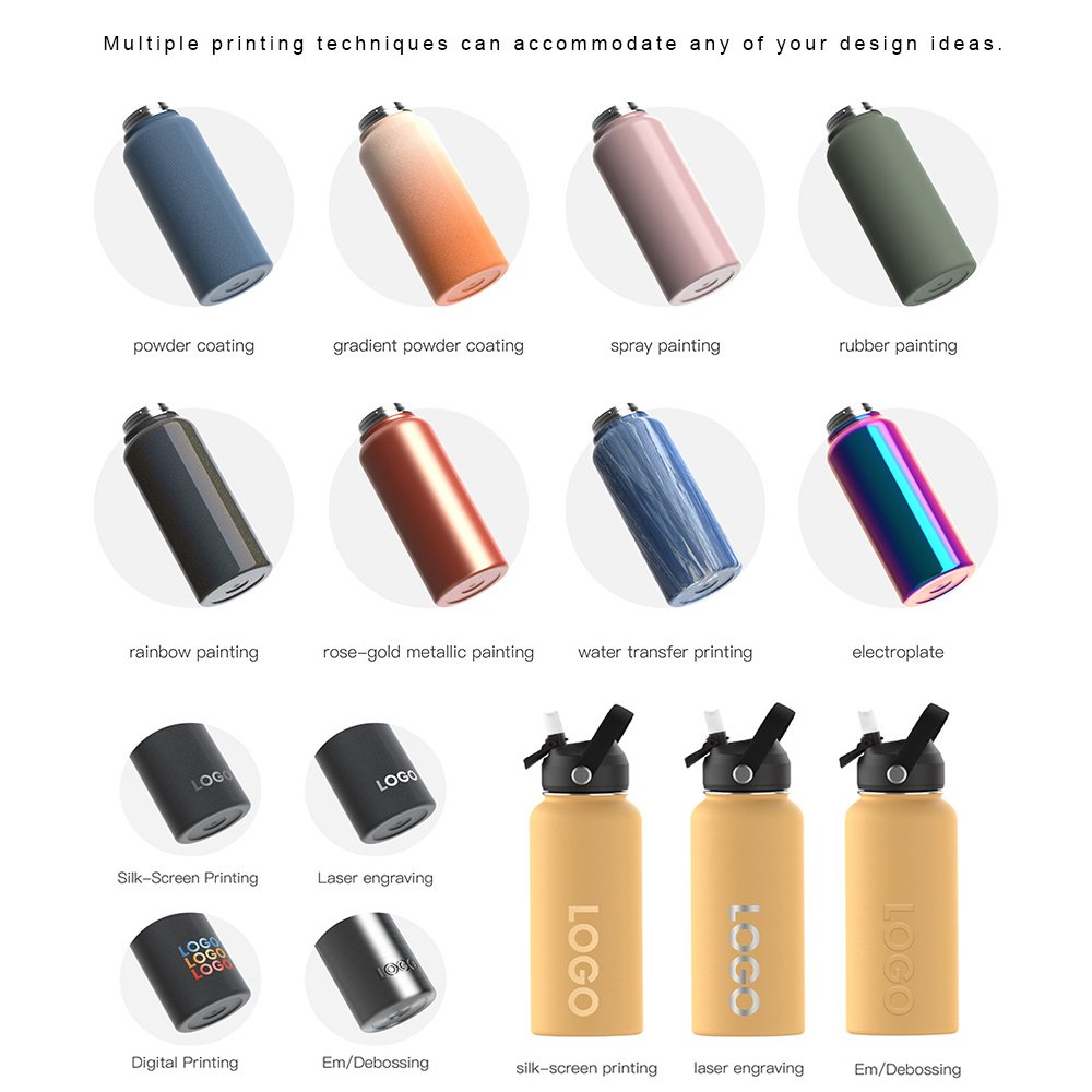 Custom LOGO Color 24oz 32oz Insulated Vacuum Wide Mouth Stainless Steel Sport Water Bottle Thermal Drink Flasks Tumbler