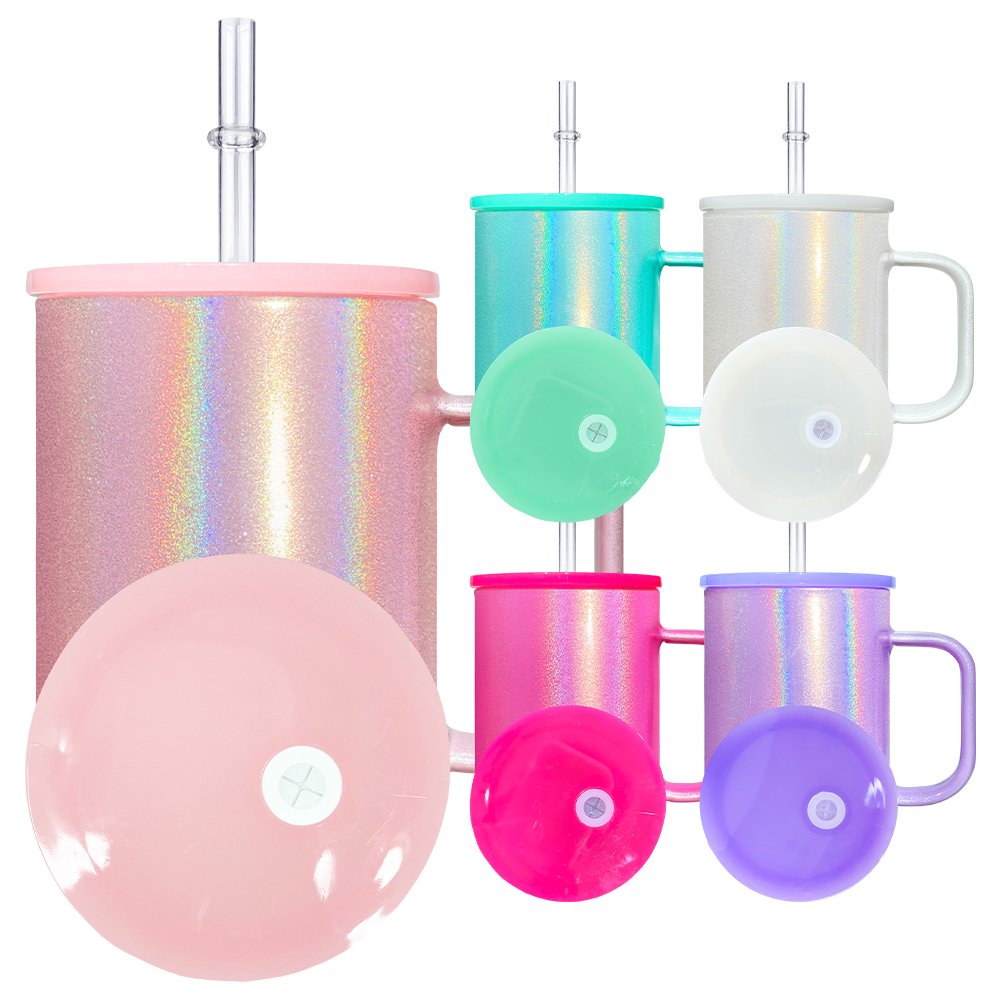 25pack USA warehouse 17oz Camper Mug blank sublimation holographic shimmer glitter 17oz glitter shimmer glass mug with bling lid