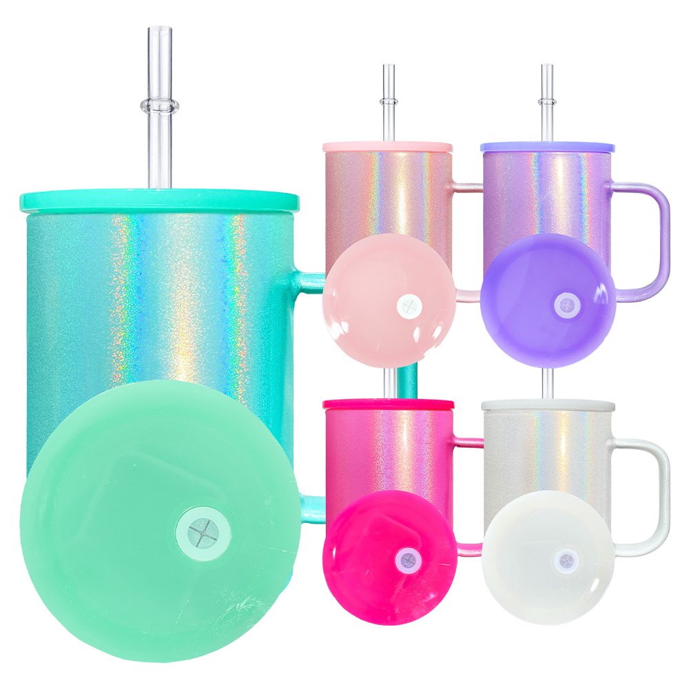 25pack USA warehouse 17oz Camper Mug blank sublimation holographic shimmer glitter 17oz glitter shimmer glass mug with bling lid