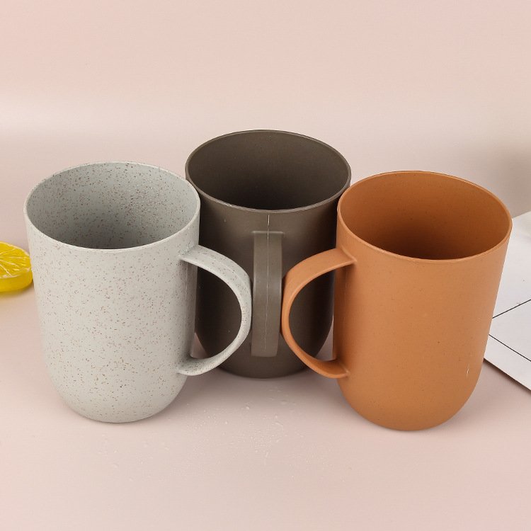Handle Mug with Handle for Household Mouthwash Wheat Straw Drinking Cup Plastic Coffee Milk Cup